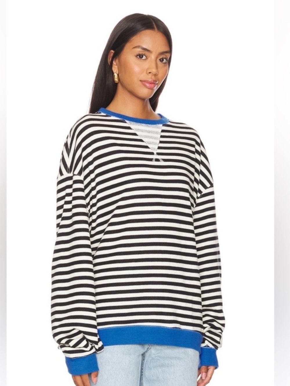 Free People Striped Black & White Camden Crewneck Sweatshirt, size XS